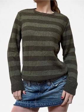 Y2K Green striped angora cozy sweater